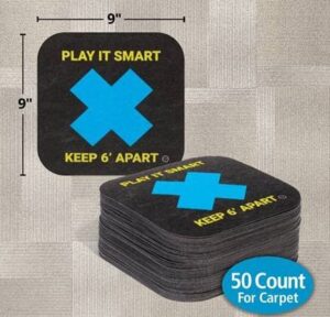  9” X 9” Adhesive Back “Play It Smart- 6ft Apart” Safety Message Mat For Carpet (50PK) by 