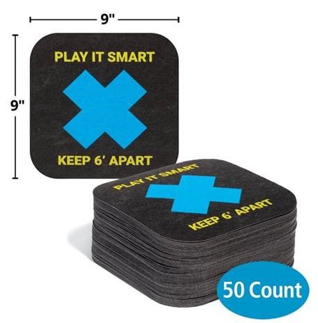  9” X 9” Adhesive Back “Play It Smart- 6ft Apart” Safety Message Mat For Hard Floors (50PK) by 